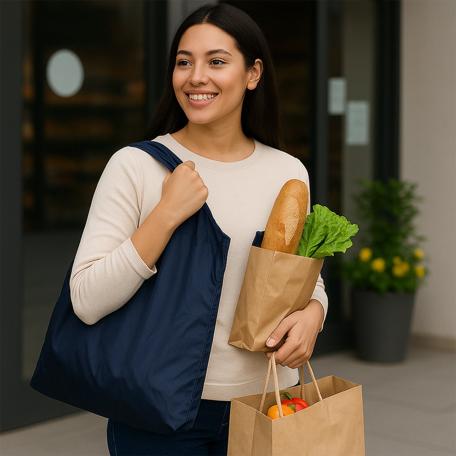 Reusable Grocery Bags - Reusable Bags With Handles (1 Pc / Mix Color) Reusable Grocery Bags - Reusable Bags With Handles (1 Pc / Mix Color)